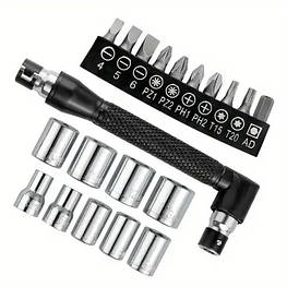 Ключ кутовий торцевий 1/4 L-подібний з 10 бітами та 9 торцевими головками — оригінал