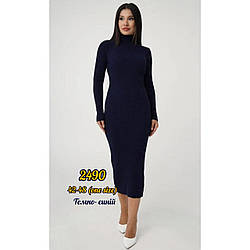 Темно-синє в'язане плаття в рубчик "Туреччина" Розмір: 42-48 (31153-3)