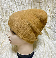 Пухнаста тепла одинарна жіноча шапка екогора