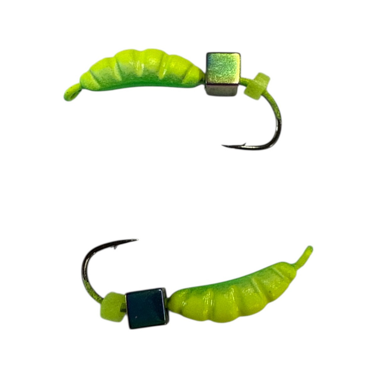 Блешня Вольфрамова "Латишка" Личинка опариша - З кубиком хамелеон - Ø2мм - 0,3г - Салатовий - Kumho №18 - Латвія (МК1077)