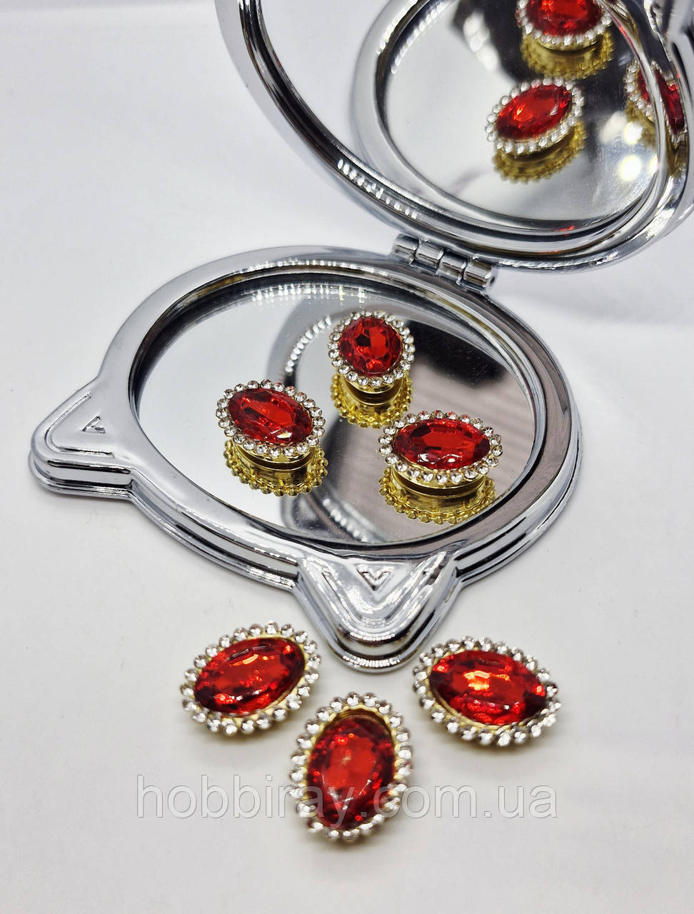 Стразовий декор. 1,8*1,4см. "Овал" Скло, метал. Пришивні. 1шт. Колір червоний., фото 1