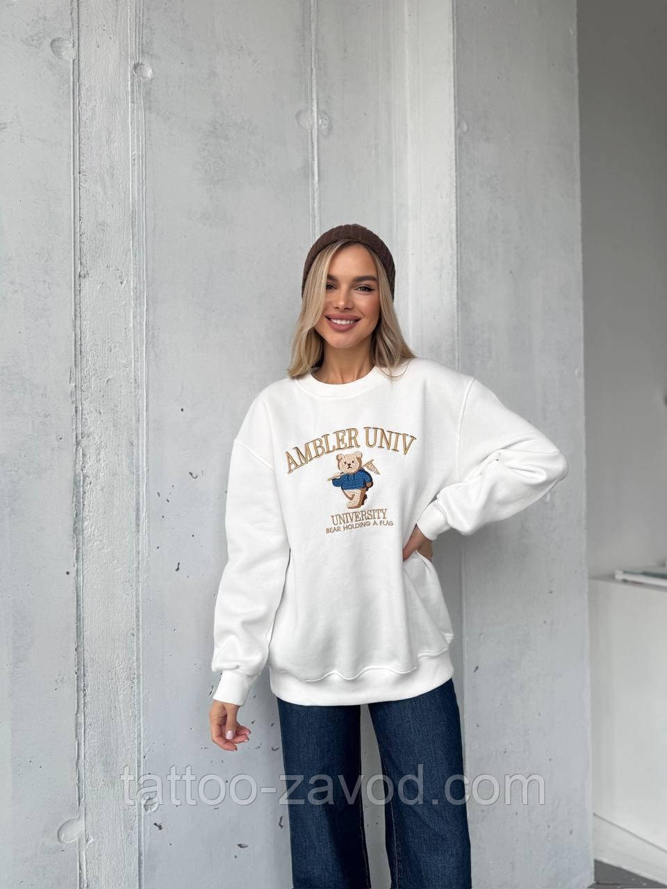 Світшот жіночий із накаткою з бавовняної тканини S M L, фото 1