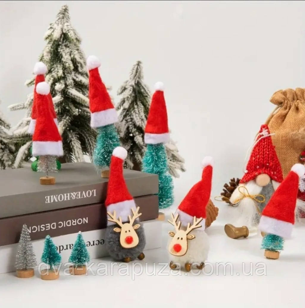 Набір шапочок Санти для декору, 5 шт.!, фото 1