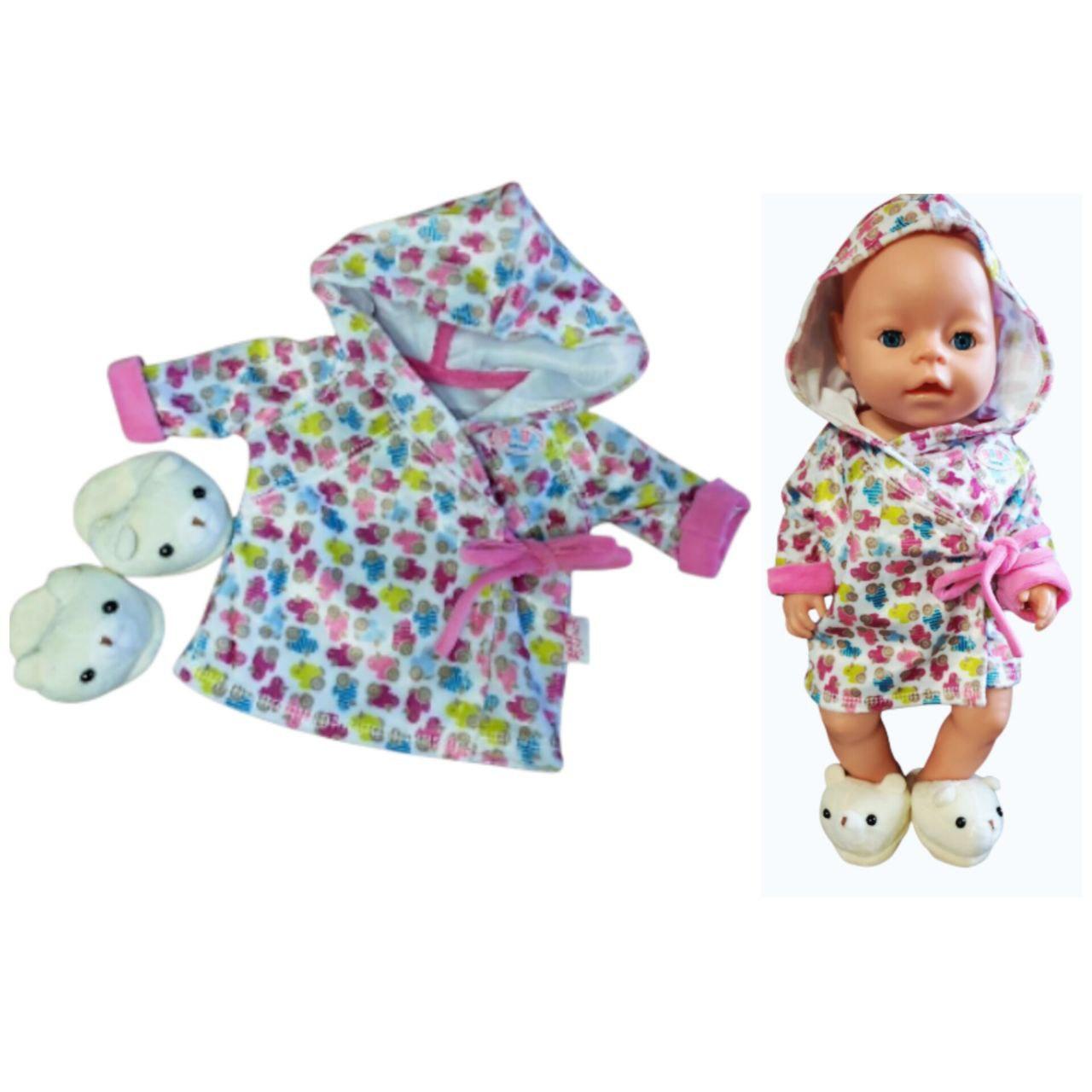 Набір одягу для ляльки Бебі Бона / Baby Born 40 - 43 см Халат тапочки  різнокольоровий 8829 8984, фото 1
