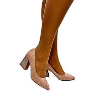 Бежеві замшеві туфлі нарядні на підборах 36 37 38 39 40