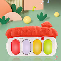 Дитячий інтерактивний килимок музичне піаніно з дугою та брязкальцями для розвитку моторики та слуху BROWN