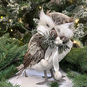 Новорічна фігурка під ялинку та декорацій Сова з віночком на шиї 29 см