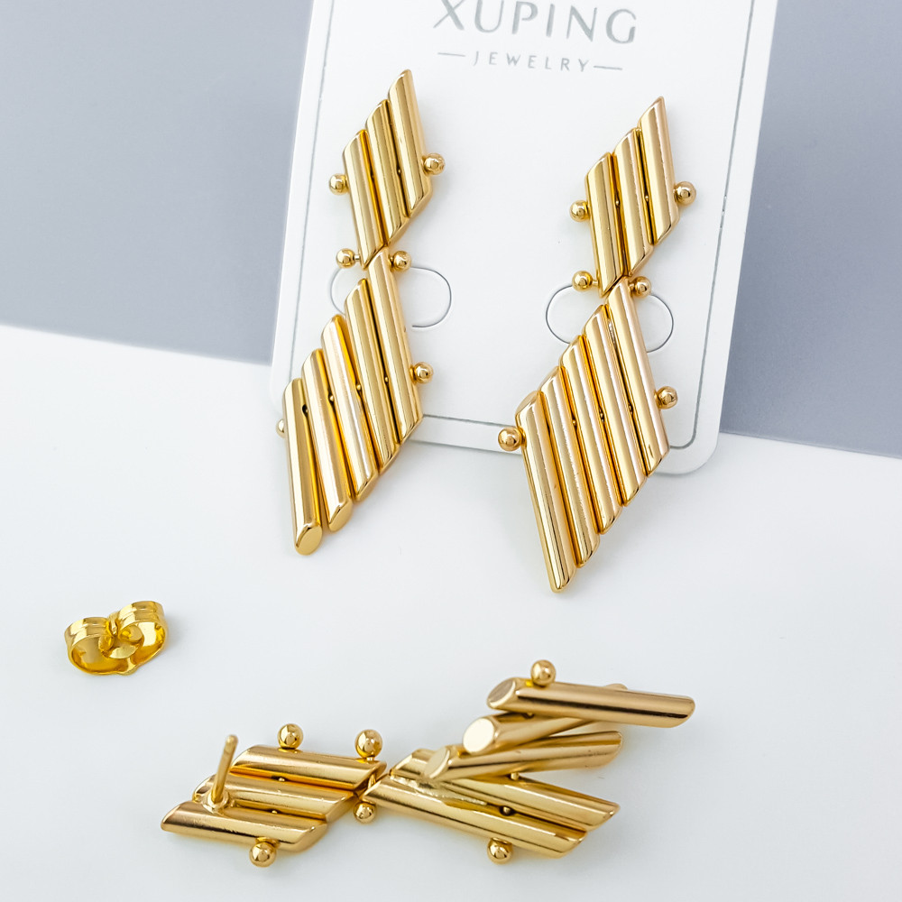 Сережки цвяшки Золоті лінії; медичне золото Xuping 18К, фото 1