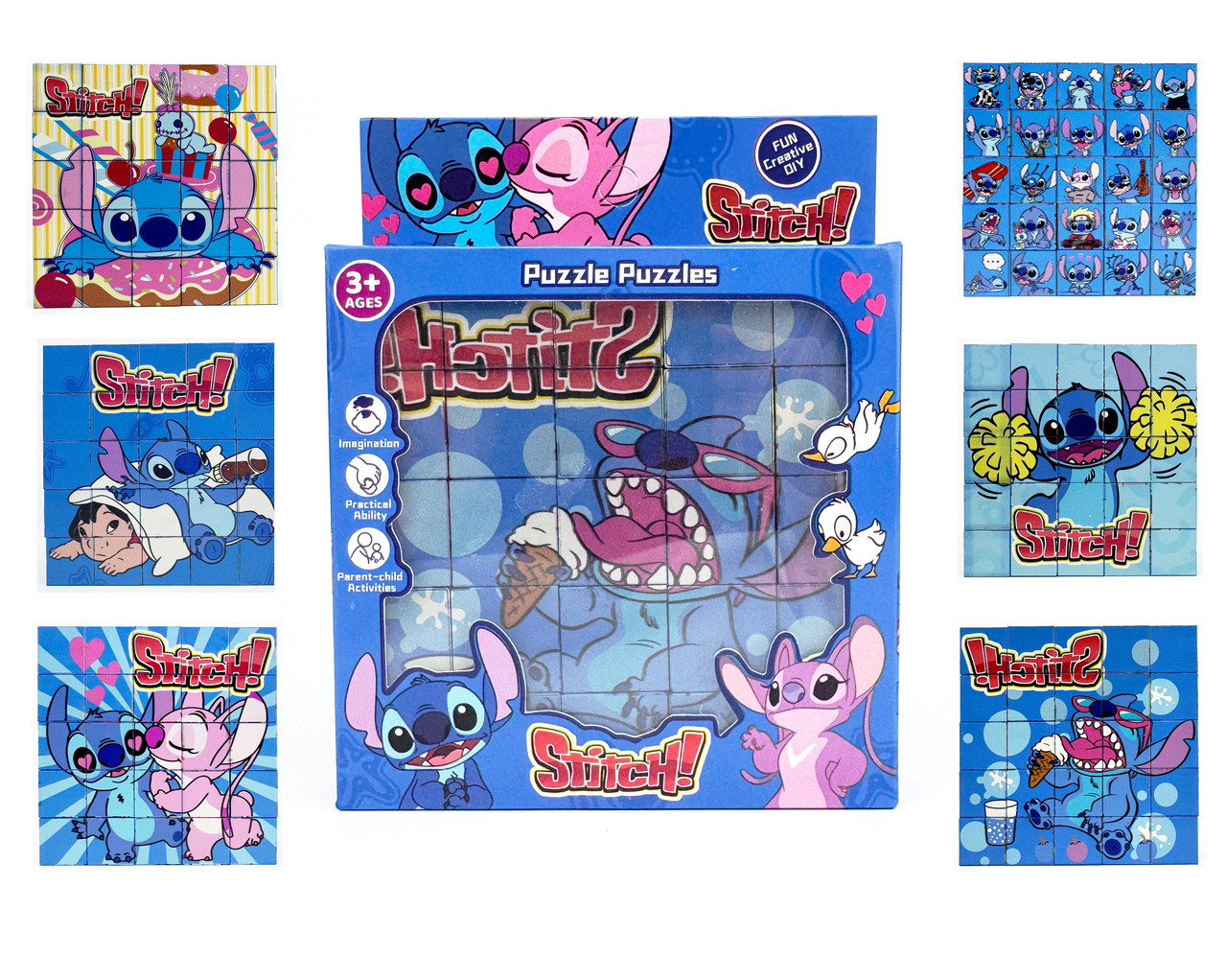 Магнітний Конструктор (Пазл) 6 шт Зображень Стіч 25 кубиків LILO STITCH, фото 1