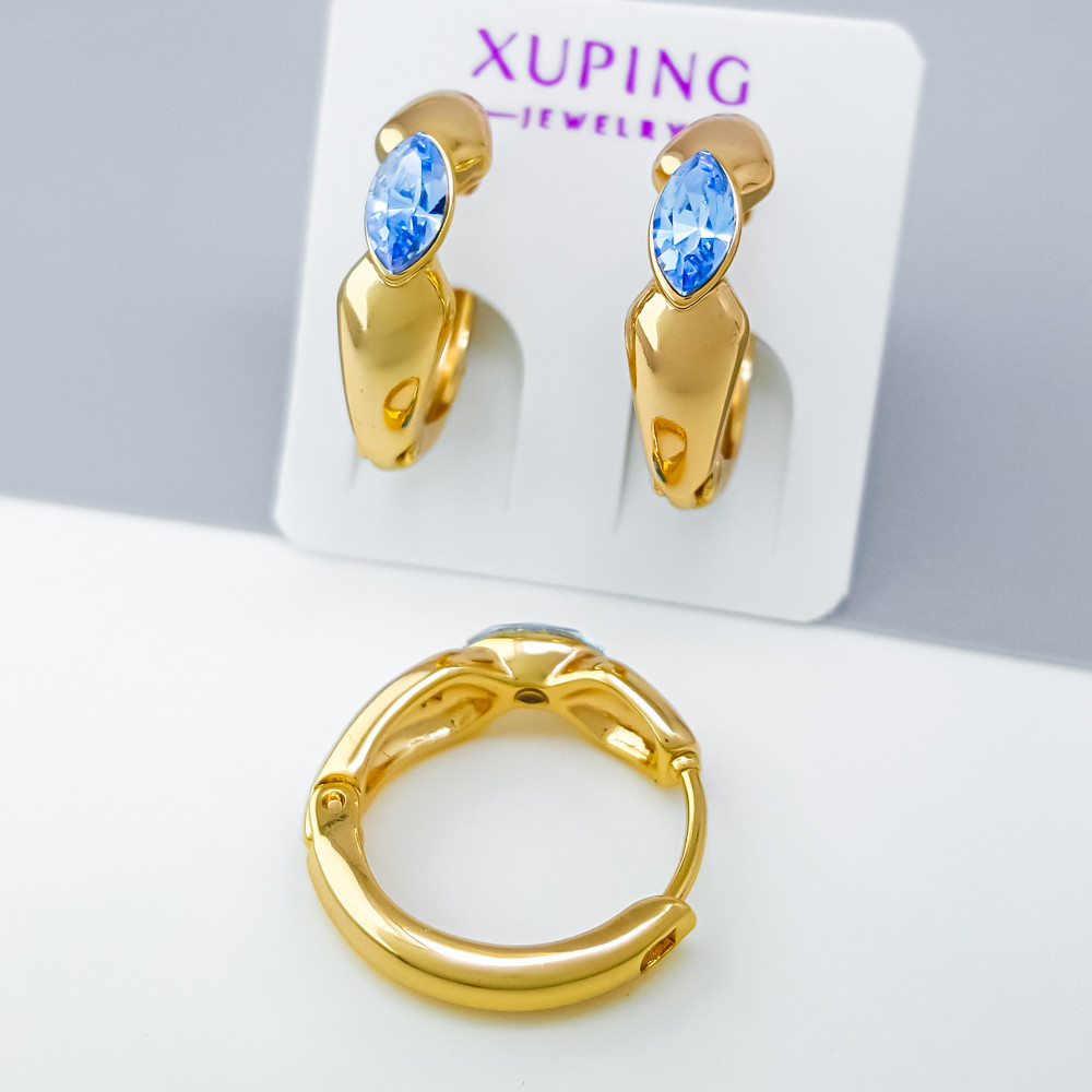 Сережки Маркіз з блакитним Swarovski; медичне золото Xuping 18К, фото 1