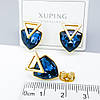 Сережки цвяшки Триліант з темно-синім Swarovski; медичне золото Xuping 18К, фото 2