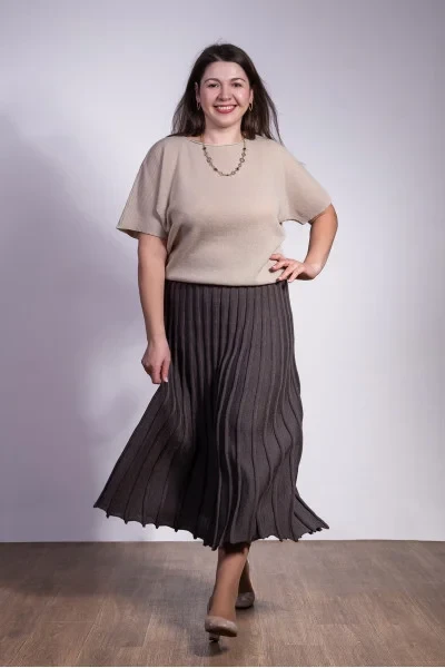 Спідниця в'язана плісе довжина міді L капучіно, фото 1