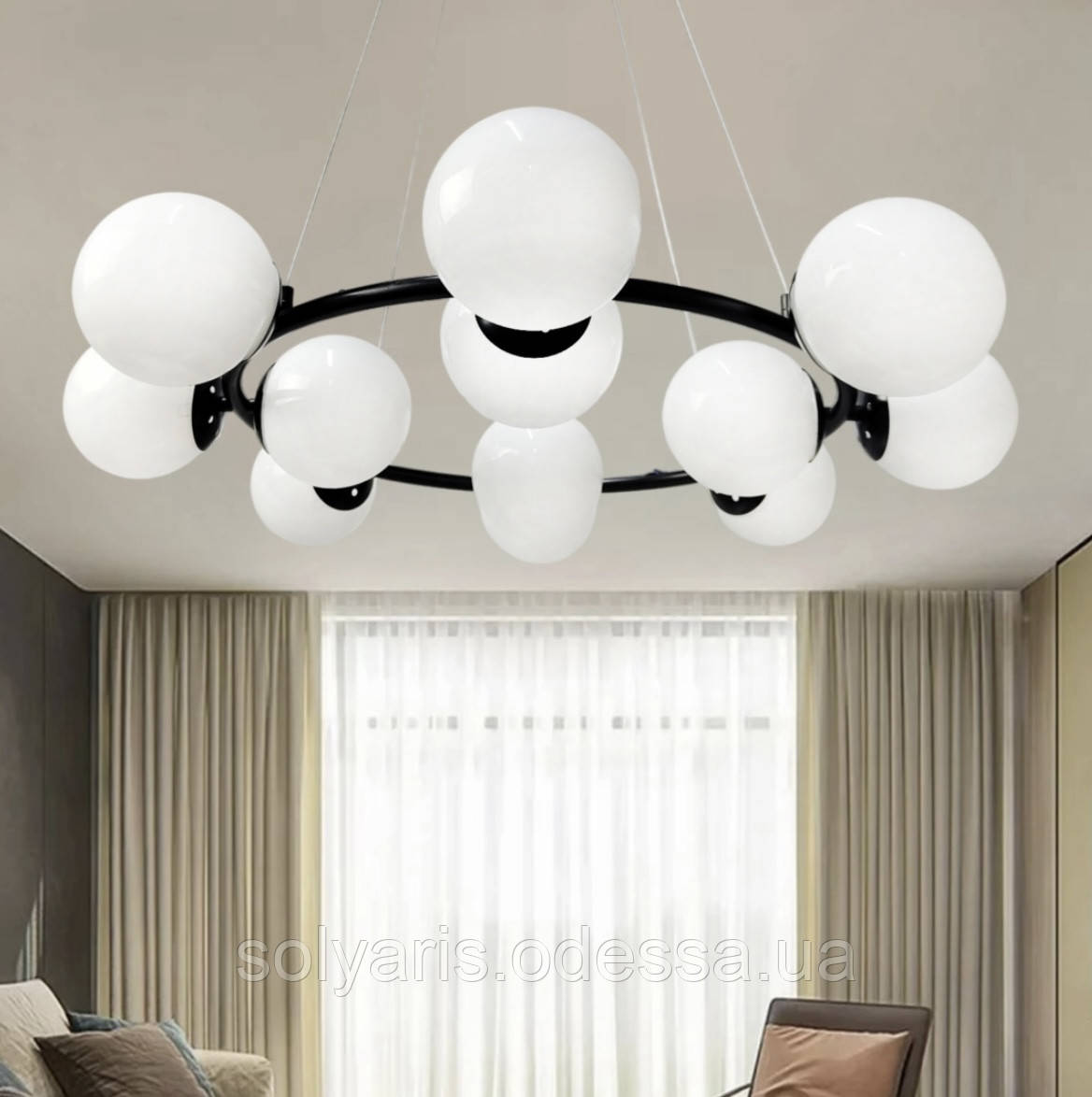 Підвісна люстра на тросі на12 плафонів, фото 1