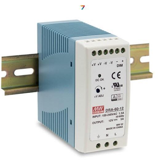 DRA-60-12 AC-DC мережевий перетворювач, на DIN рейку- P вих: 60 Вт, Вихідна напруга 12В, U1: 12 ... 15 В, до 5 А, кількість, фото 1