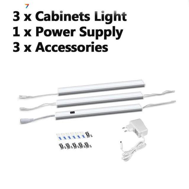 3xLamp-Motion-White-30 Набір для підсвічування: три лампи + джерело живлення, безконтактне включення, холодний-білий, 30 см, фото 1