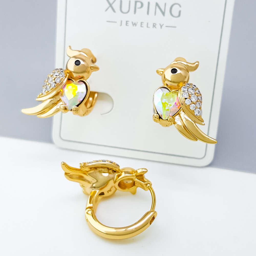 Сережки Пташечка з дзеркальним Swarovski; медичне золото Xuping 18К, фото 1