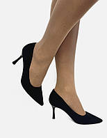 Туфлі човника чорні замшеві на шпильці 33 34 36 37