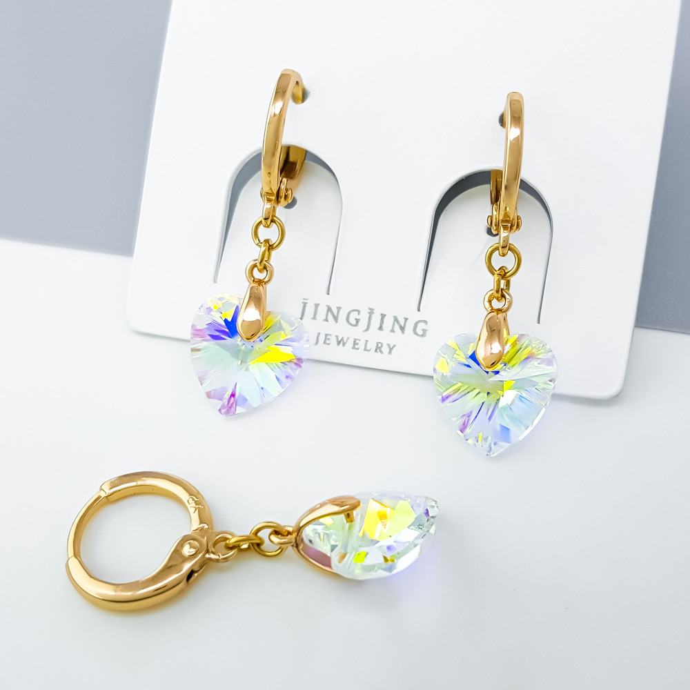 Сережки підвіски Серце з дзеркальним Swarovski; медичне золото Xuping 18К, фото 1