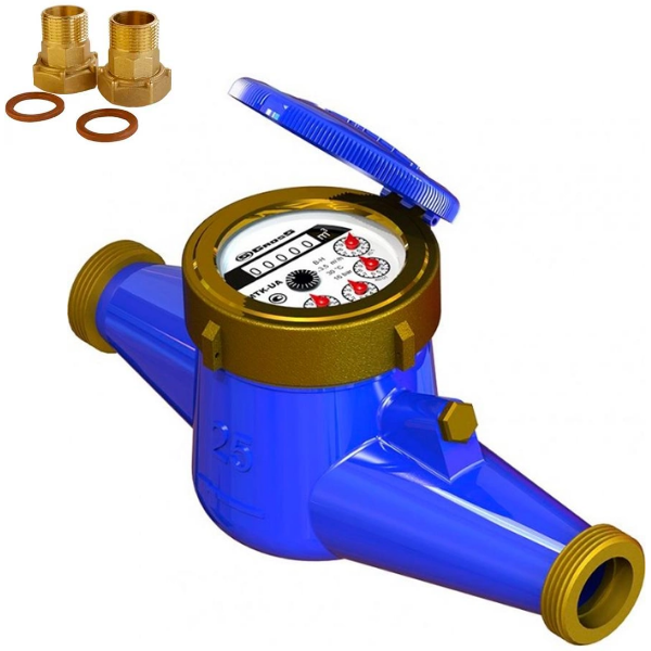 Лічильник холодної води Gross 1" (25) MTK-UA-25 R80 (сухохід) з гайками, фото 1