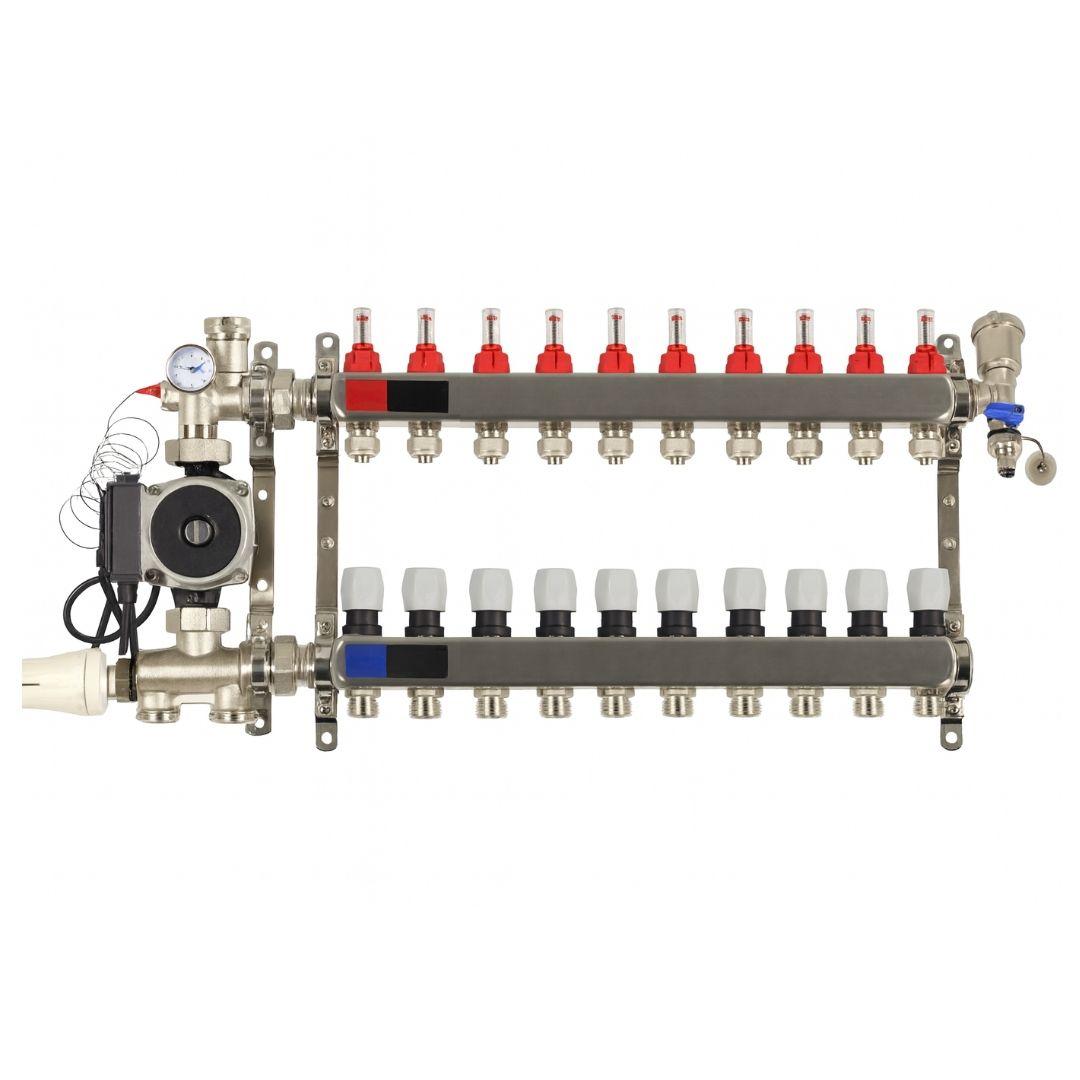 Колектор Standard 1" - 3/4" на 10 виходів та змішувальна група з насосом, фото 1
