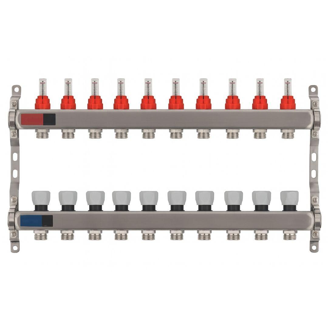 Колектор Standard 1" - 3/4" на 10 виходів в зборі для теплої підлоги, фото 1