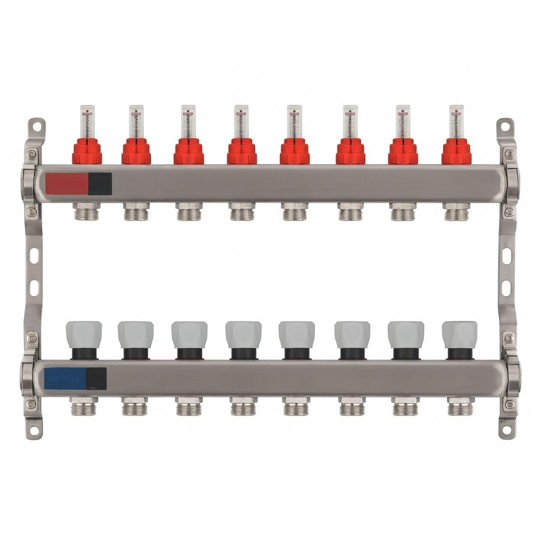 Колектор Standard 1" - 3/4" на 8 виходів в зборі для теплої підлоги, фото 1