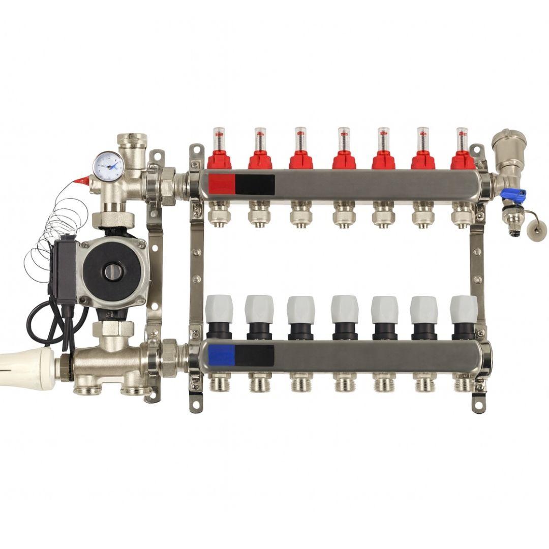 Колектор Standard 1" - 3/4" на 7 виходів та змішувальна група з насосом, фото 1