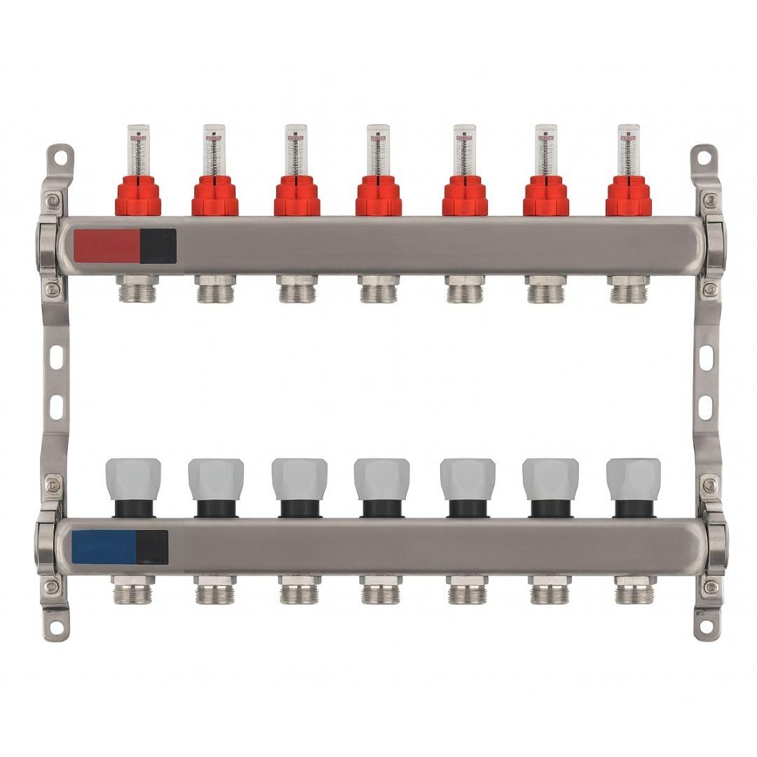 Колектор Standard 1" - 3/4" на 7 виходів в зборі для теплої підлоги, фото 1