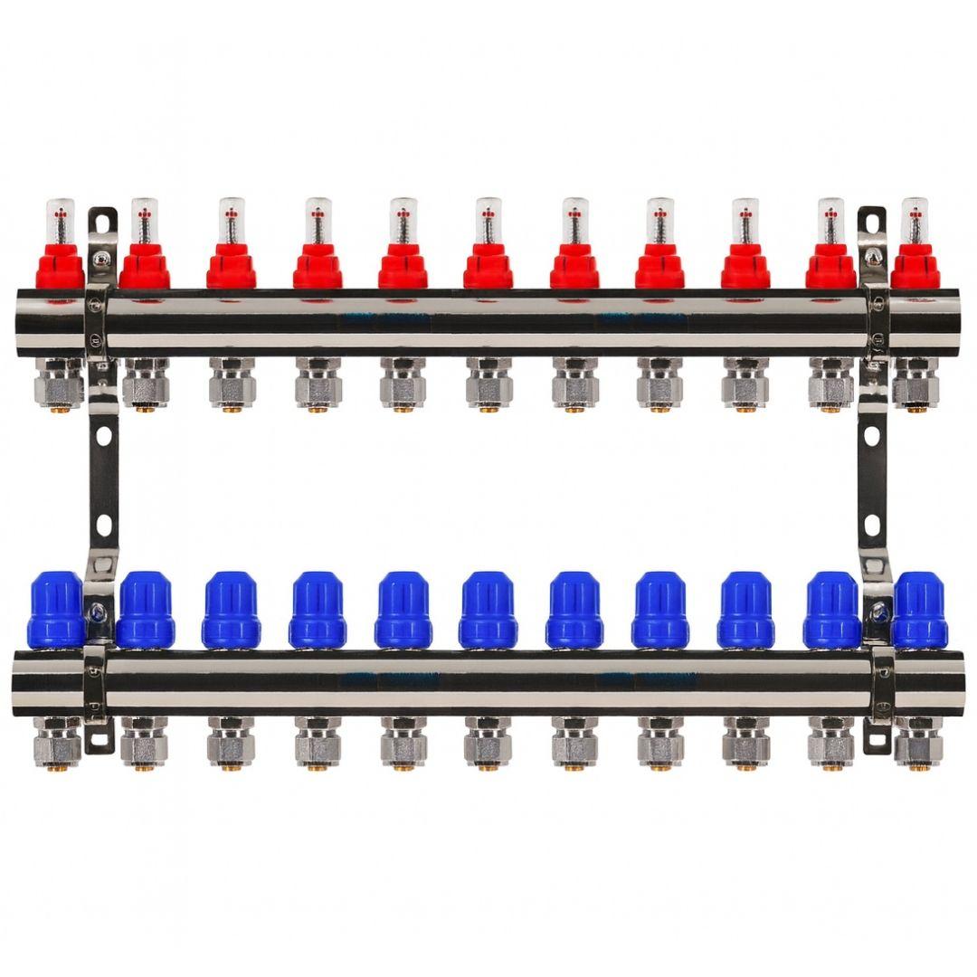 Колектор Gross 8504 1" - 3/4" на 11 виходів в зборі для теплої підлоги, фото 1