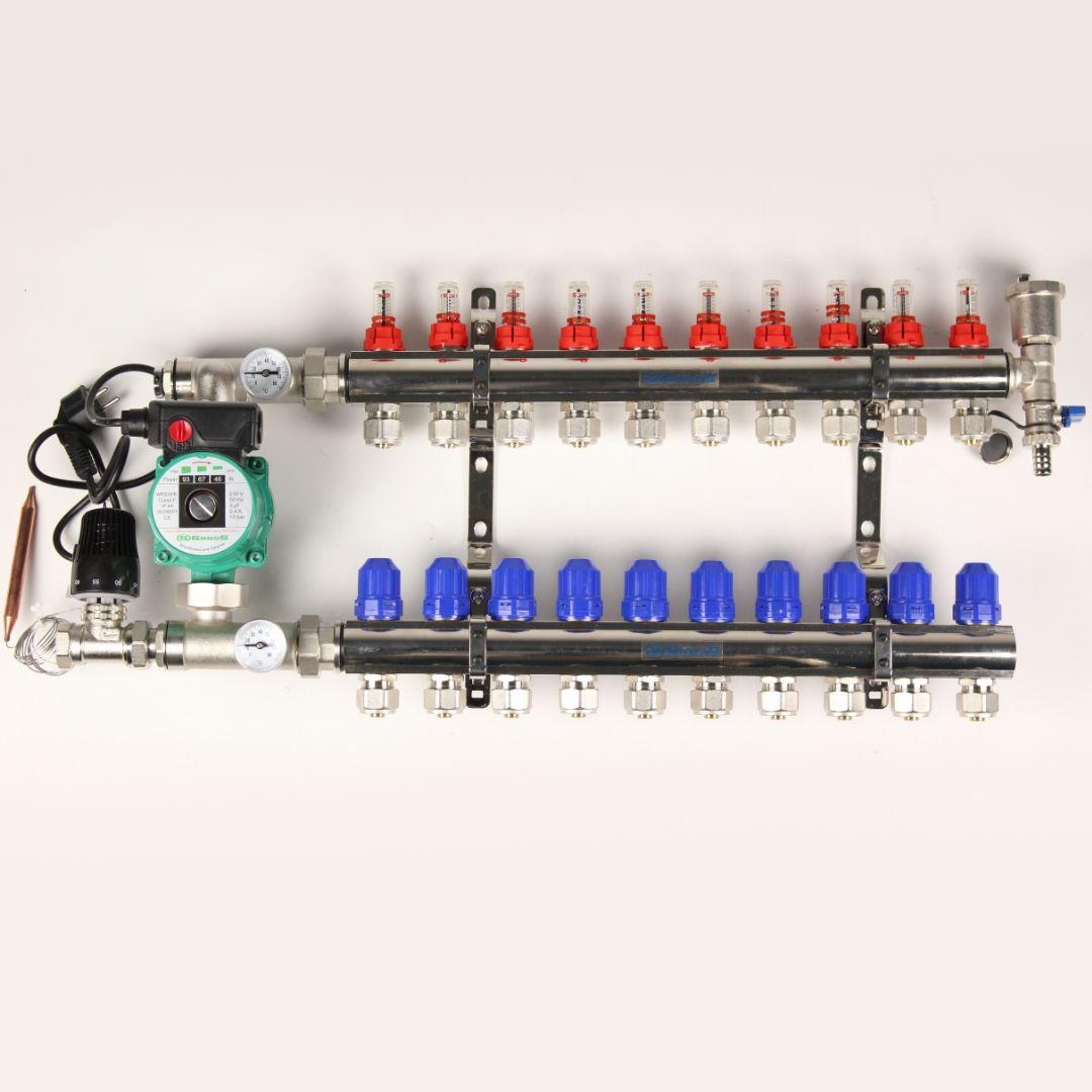 Колектор Gross 8504 1" - 3/4" на 10 виходів та пряма змішувальна група з насосом, фото 1