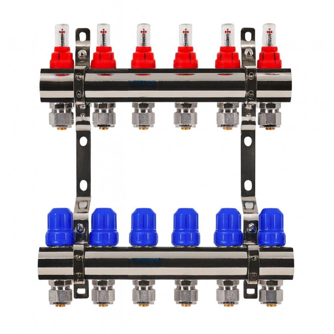 Колектор Gross 8504 1" - 3/4" на 6 виходів в зборі для теплої підлоги, фото 1