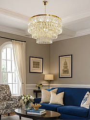 Підвісна кришталева люстра в зал,60см  під Е14 лампочку , золото