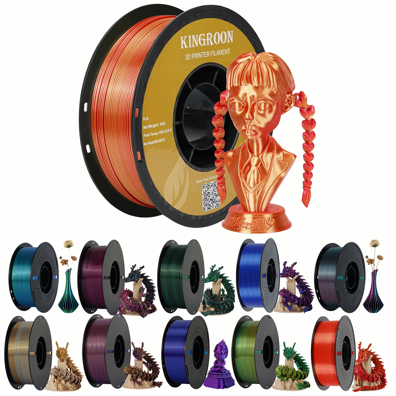 Філамент (пластик для 3D-принтера) PLA Dual-Silk HC116 Kingroon 1,75 мм 1 кг Red-Golden, фото 1