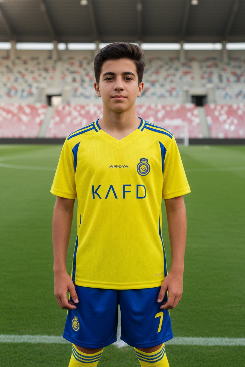 Футбольна форма Ronaldo (Роналдо) 7 Al-Nasr (Аль-Наср), футболка + шорти, сезон 2025, жовто-синя, фото 1