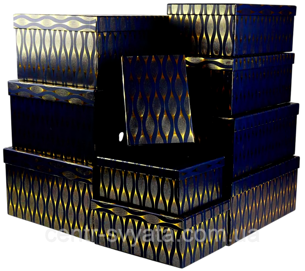 Набір подарункових коробок "Золотий мотив на темно-синьому" 10 шт
