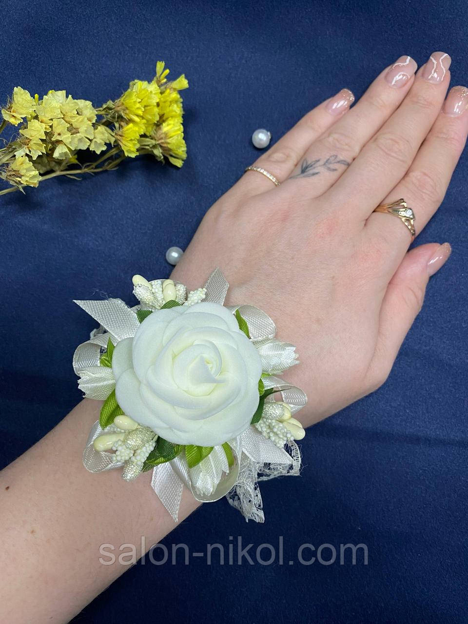 Браслет з квітів на руку для дружки айворі, фото 1