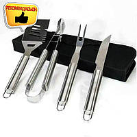 Набір інструментів для барбекю 4в1 з нержавіючої сталі з чохлом для гриля і пікніка комплект для шашликів EPT