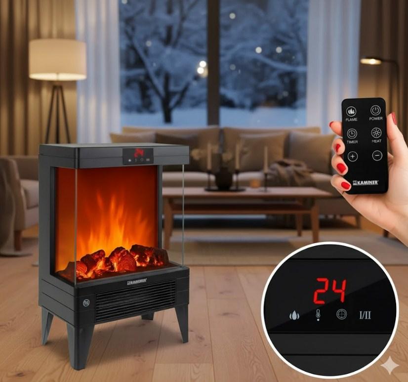Електричний камін, обігрівач, ефект вогню KAMINER EMBEGO 2000 Вт 26400, фото 1