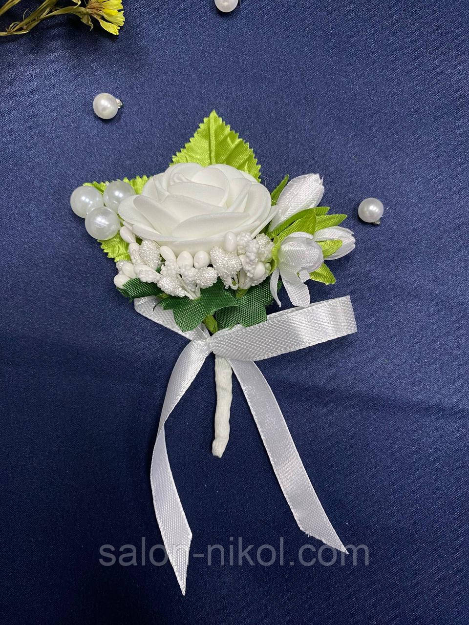Весільна бутоньєрка для нареченого, свідків та гостей біла. Бутоньєрка на весілля., фото 1