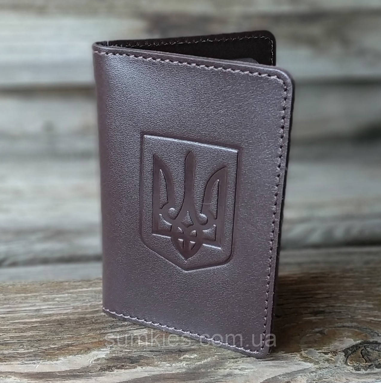 Шкіряна обкладинка герб коричнева на права, ID паспорт, для водійського посвідчення, тех талон, банківські картки, проїздний, фото 1