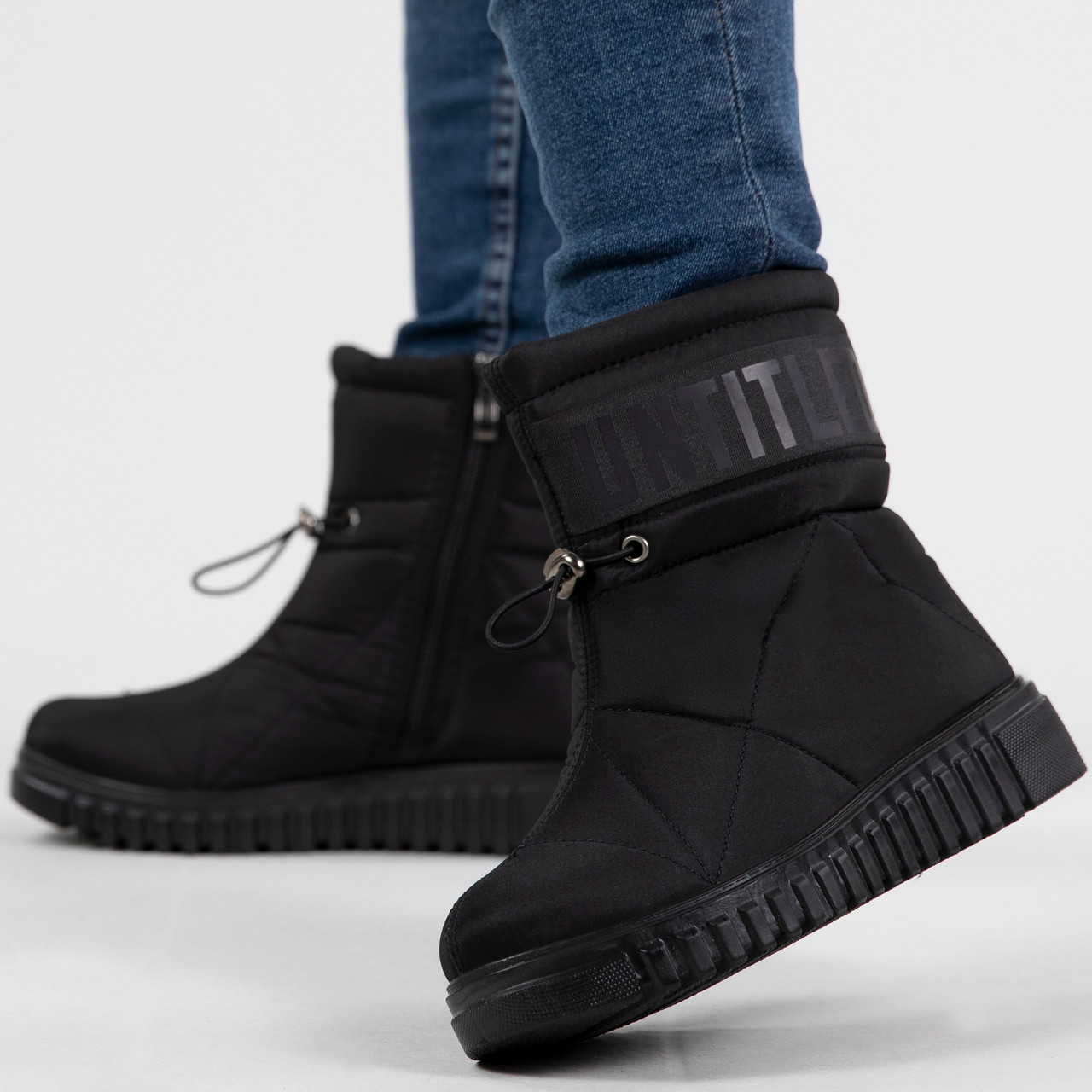 Зимові жіночі дутики на широку ногу чорні (4414), фото 1