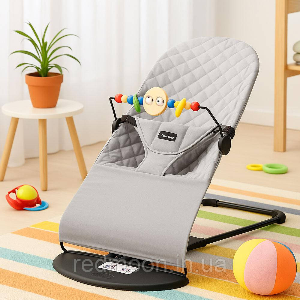 Дитячий шезлонг для новонароджених + іграшка, 89х58х39см, Сірий / Крісло гойдалка / Шезлонг гойдалка для дітей, фото 1