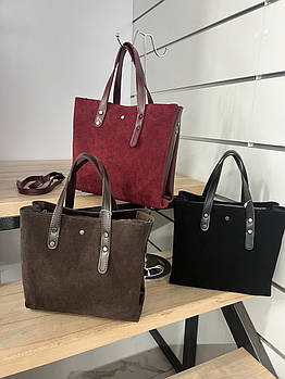 Сумка жіноча замшева шопер чудової якості на блискавці 28*25 см Nata Чорний