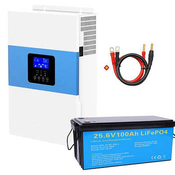 3.5 кВТ+ 2,56 кВт комлект Daxtromn: гібридний інвертор + акумулятор  24В/100Аh, для резервного живлення