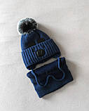 Зимовий дитячий набір для малюка: тепла шапка немовлят на флісі хлопчику від 1 місяця до 2 3 років + в'язаний снуд хомут, фото 8