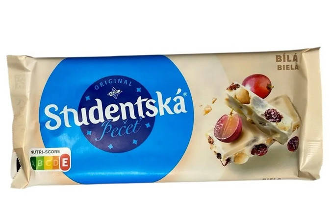 Шоколад Білий Studentska Pecet c арахісом і родзинками 180 г Чехія (опт 5 шт), фото 1