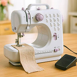Швейна машинка з оверлоком 12в1 + педаль, FHSM-505 / Багатофункціональна міні-швейна машинка / Портативна швейна машина