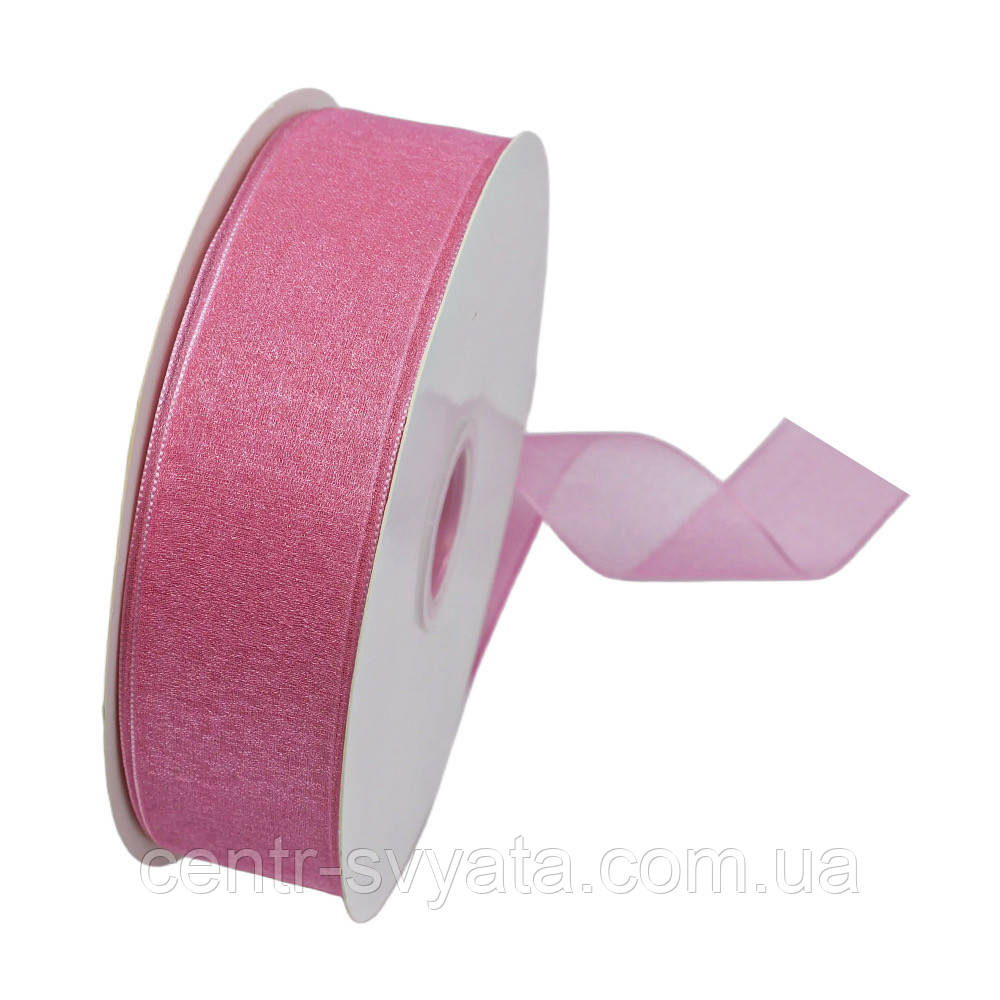 Стрічка органза з кантом 2,5 см (46 м) Рожева