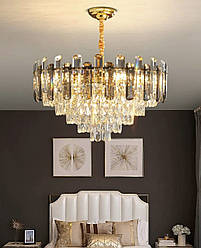 Вишукана підвісна кришталева люстра на 11 ламп, золото