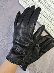 Рукавички чоловічі шкіряні зимові на підкладці утеплені чорні теплі тонкі з хутром